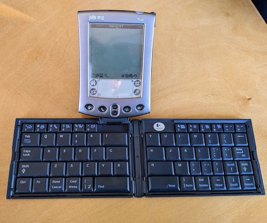 Palm M500 with Logitech Typeaway Keyboard Open